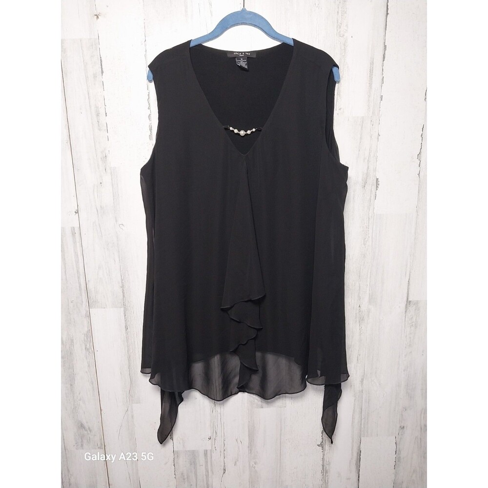 Adele & May Women Black Sleeveless Asymmetrical Hem Lace Trim Blouse Size 1X